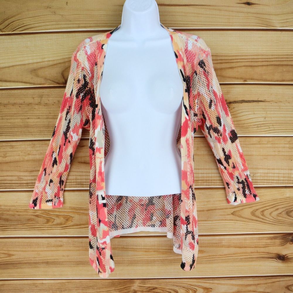 Christopher & Banks Cardigan Sweater Womens Sz XL Multicolor Geometric Open Knit